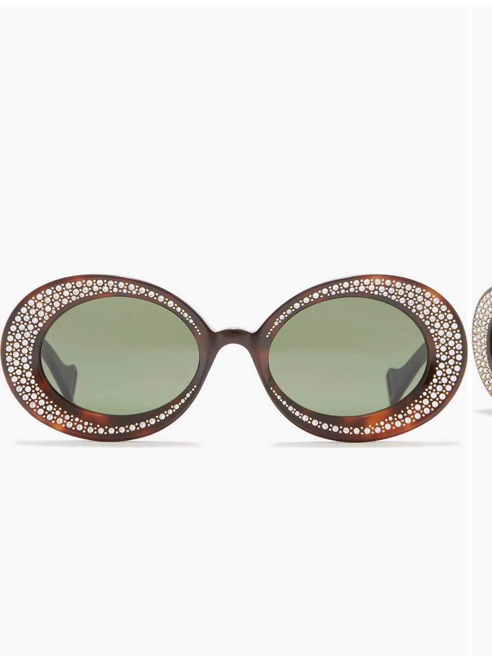 Authentic Gucci Brown Oval Sunglasses with Green Lenses and Crystal Trim - Picture 8 of 9